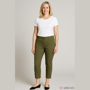 MICHAEL KORS Olive Cropped Pants Women XL Lace Grommets Pointe Knit Chic Trouser